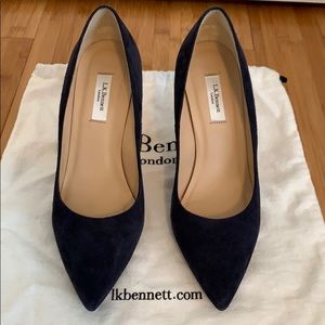 LK Bennett Navy Suede Fern Heels Sz 37.5